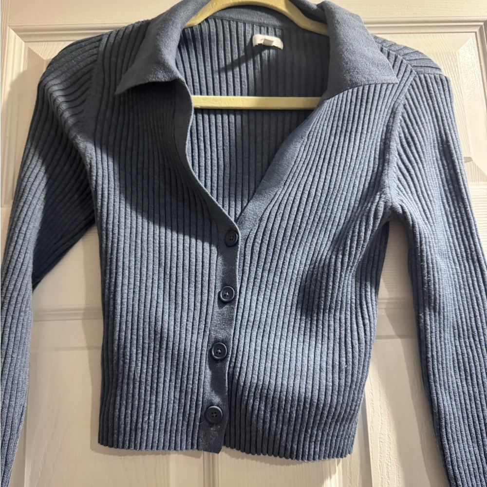 Aerie Deep Blue Ribbed Cardigan
